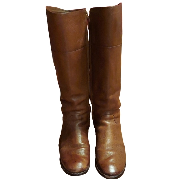 Tory Burch Jolie Brown Pebbled Leather Riding Boots - Picture 2 of 16